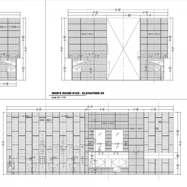 Porcelain floor and wall tile shop drawings for new shopping mall