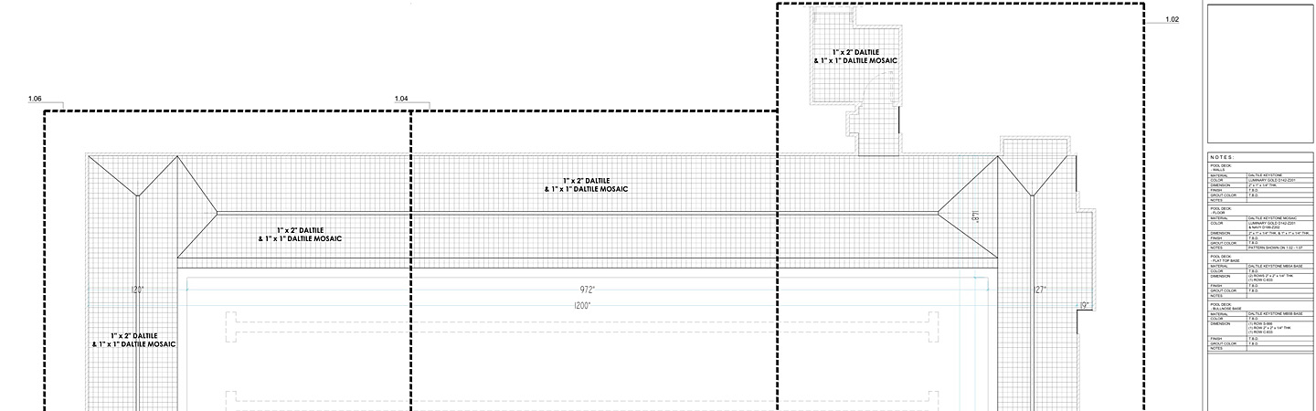 Pool deck with built up base, Mosaic floor and wall tile shop drawings